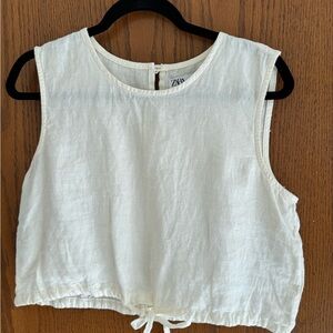 Zara White Sleeveless Women's Linen Top